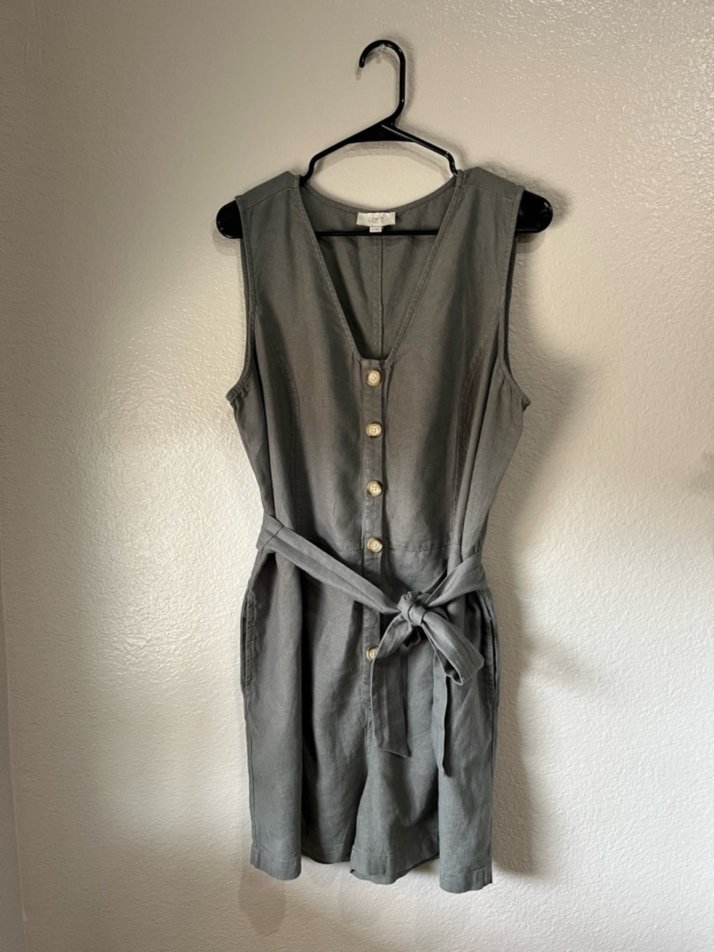 LOFT Sleeveless Button Front Romper Sleeveless Olive Green Sz XL Summer TC0334
